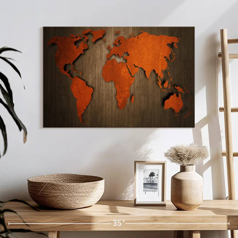 Aliaz Old Wooden World Map, 16" H x 24" W