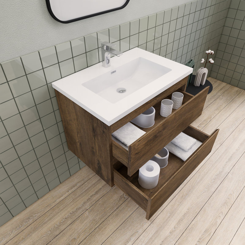 Meuble-lavabo flottant moderne simple Alcester Ivy Bronx, Palissandre