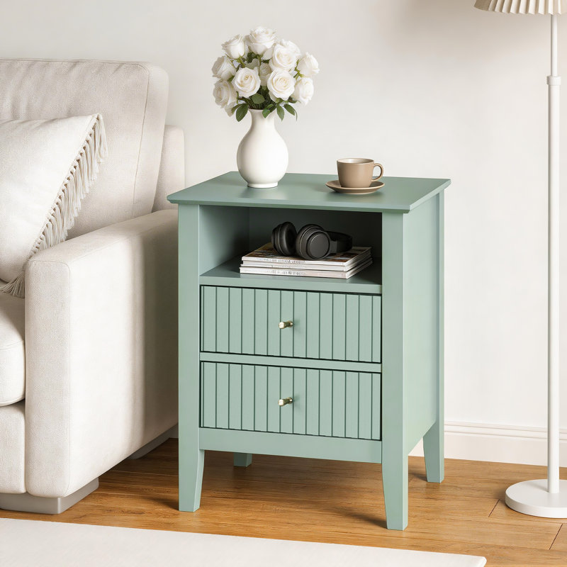 Philomena 2 Drawer Nightstand, Green without charge station