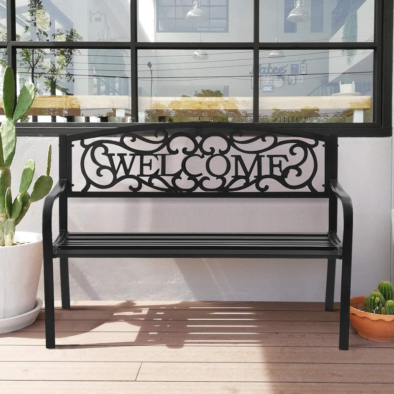 Asya Metal Outdoor Bench, Black