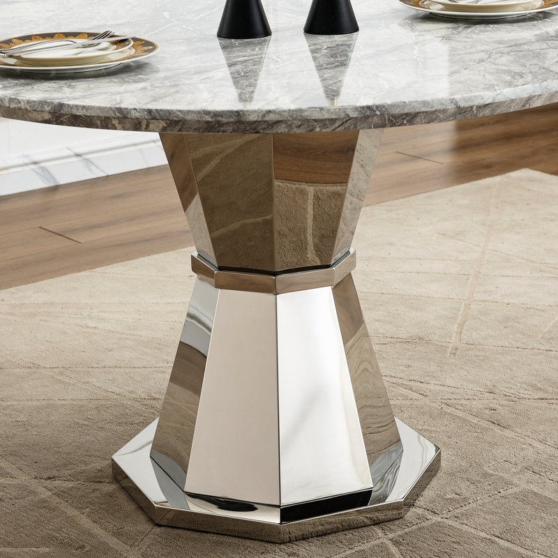 Round Faux Marble Dining Table, Modern and Elegant Design for Kitchen and Dining Room, High Gloss and Durable
