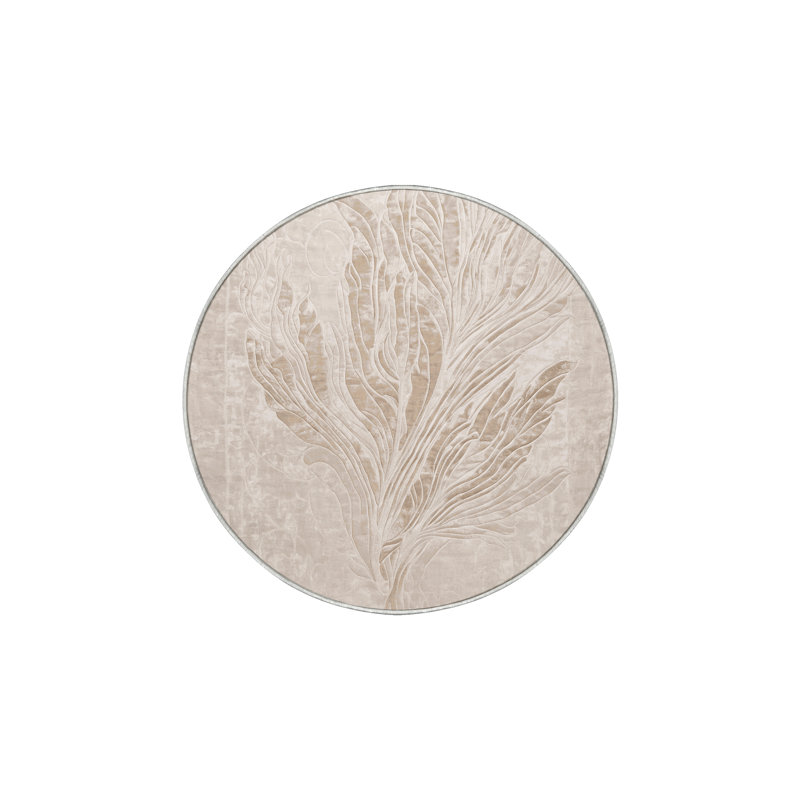 Tapis beige lavable à la machine, Rond 7 pi