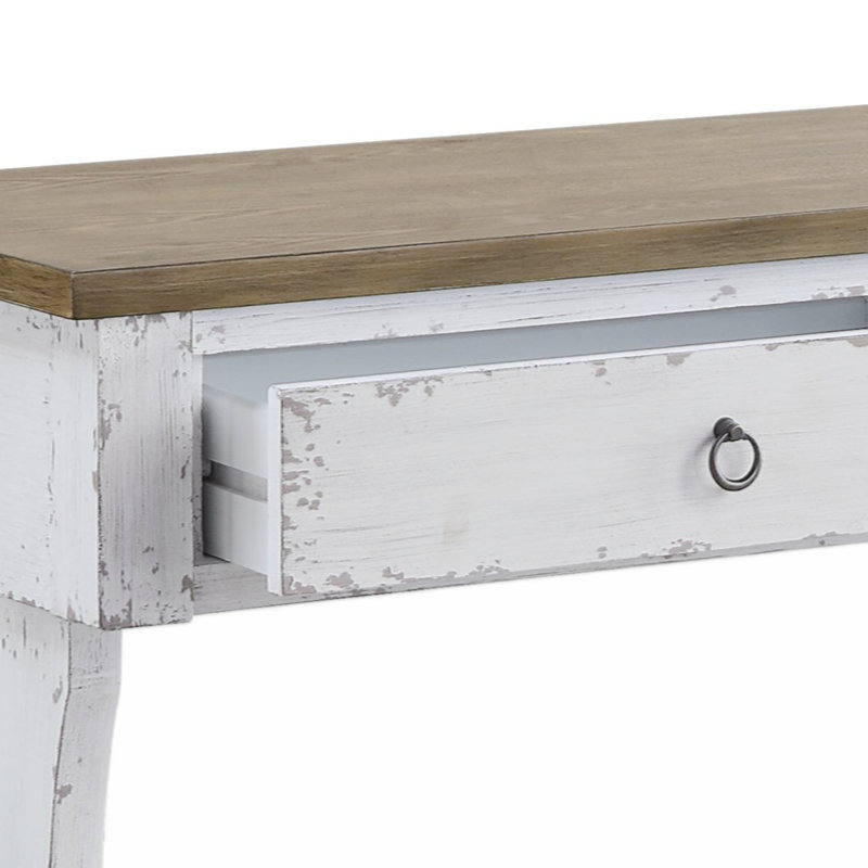 Antique White Wood and Metal Console Table with Storage