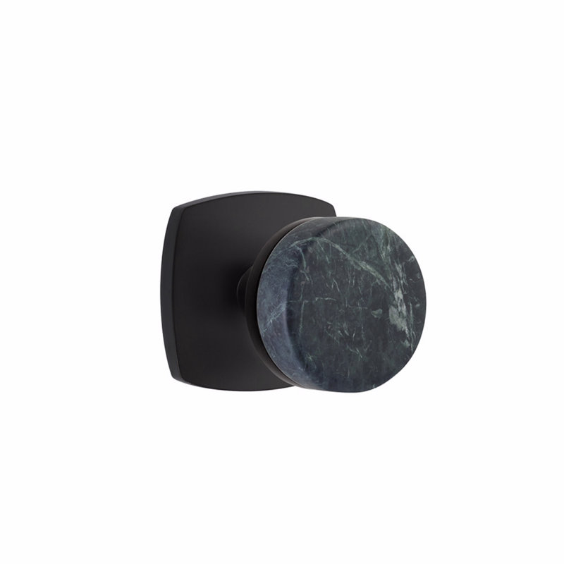Ensemble de boutons de passage Emtek Select, rosette Urban Modern, tige conique, bouton en marbre vert, CF, Dos plat