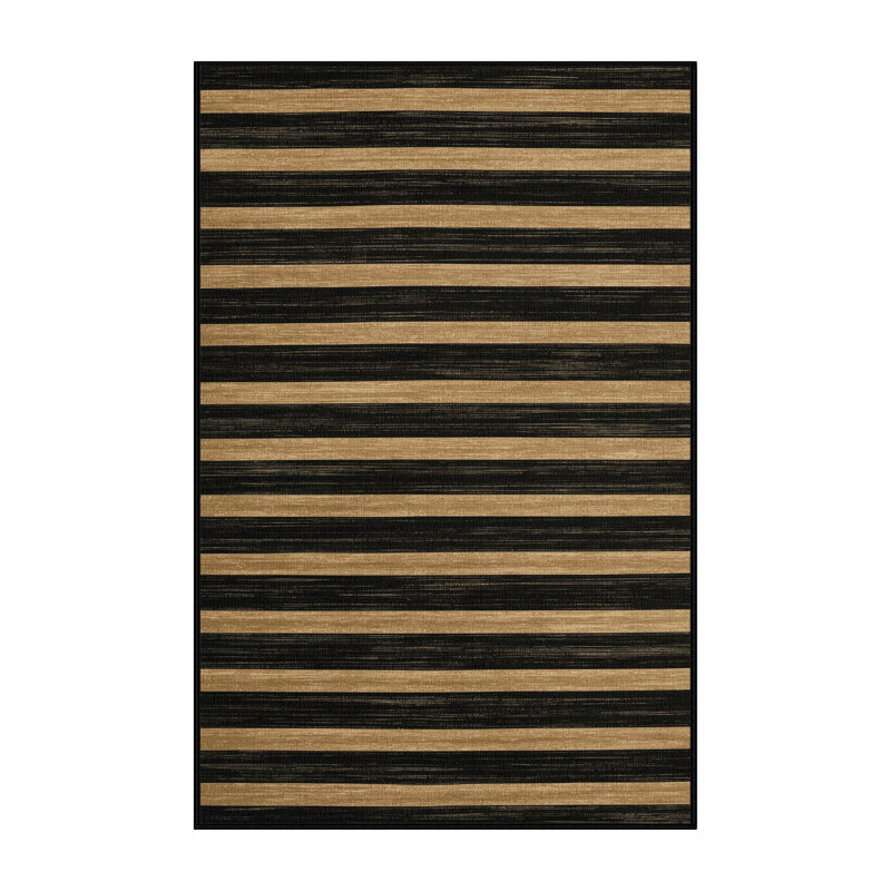 Tapis noir à rayures horizontales lavable à la machine, Tapis de couloir 2 pi x 4 pi