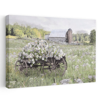Wagon Wheel Garden - Contemporary Flowers Cart Barn Art