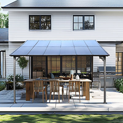 Outdoor Pergola Gazebo,Wall-Mounted Lean To Metal Awning Gazebo With Roof,Large Heavy Duty  Patio,Decks,Backyard