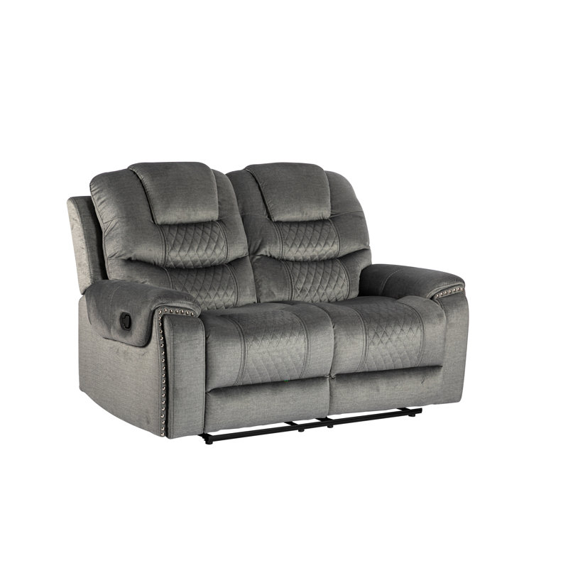 Pauling Manual Recliner Sofa, Grey Chenille Fabric, 2