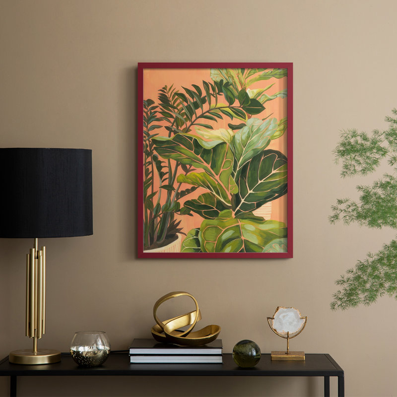 Golden Hour Greenery I, reproduction encadrée - bois massif, H 11 po x l 9 po, Rouge