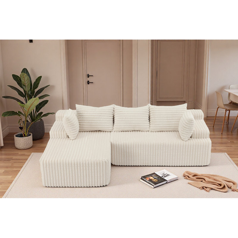 Cloud Sectional Couch In Two Boxes, Compressed Modular Sectional Sofa With Deep Seat, Beige Polyester