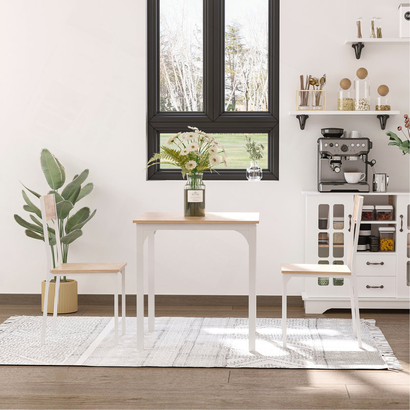 Ensemble 3 pièces de table de salle à manger carrée en bois avec 1 table et 2 chaises