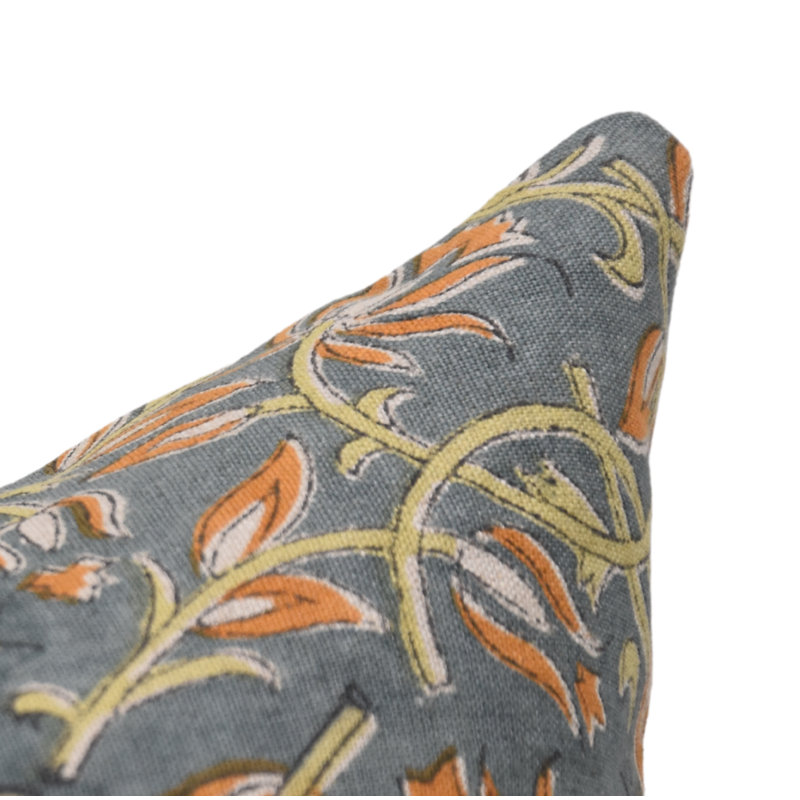 Housses de coussin en lin pur à motif de Fab Fabine, fait à la main (Kamal Dutta, orange), H 24 po x l 24 po