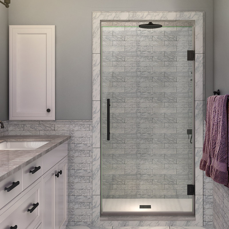 Kinkade 32.75" - 33.25" W x 72" H Frameless Hinged Shower Door, Oil Rubbed Bronze