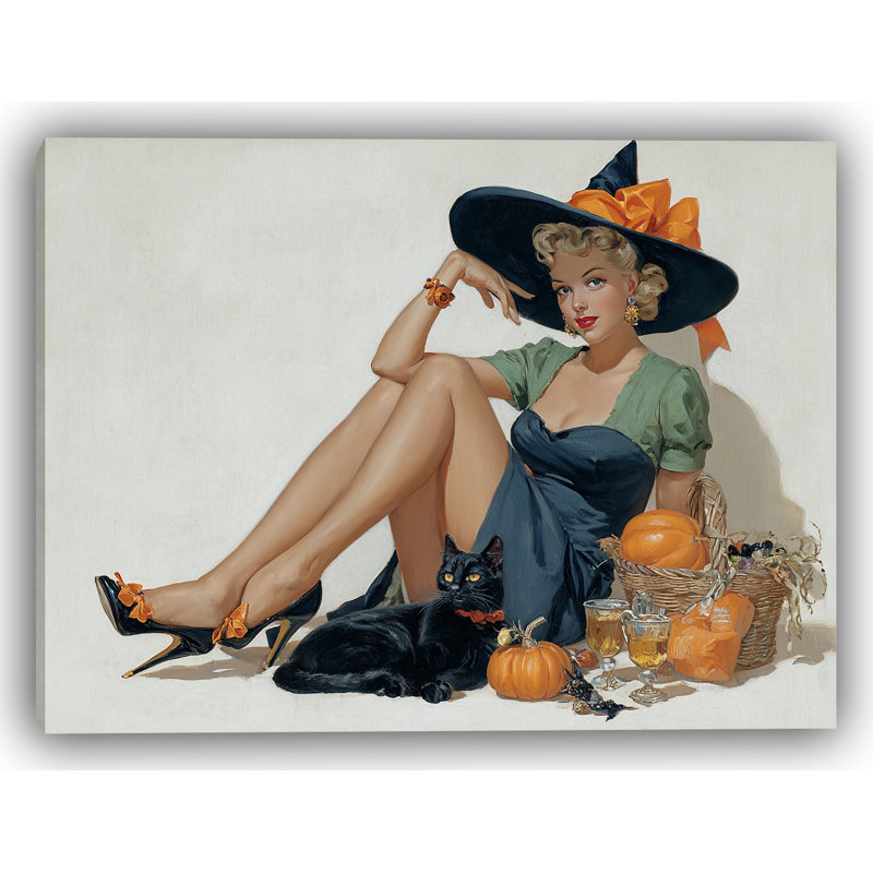 Art mural sur toile Pinup Witch and Pumpkins II