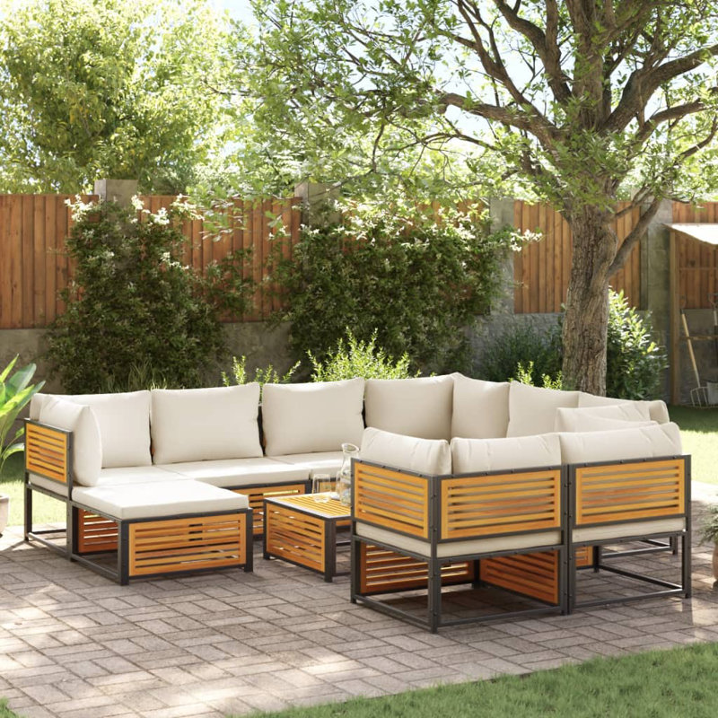  Ensemble de canapé de jardin en bois d'acacia blanc crème, acier thermolaqué