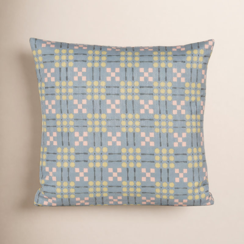 Coussin décoratif à motif géométrique Gridwork, Vert, Polyester, Carré 22 po