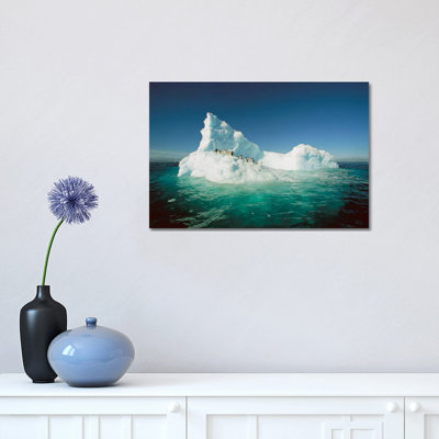 Adelie Penguin Group Riding Sculpted Iceberg, Terre Adelie Land, East Antarctica 1 Piece Wrapped Canvas Wall Art