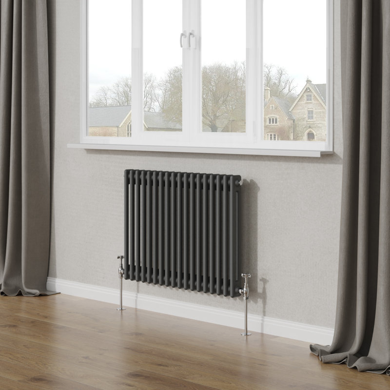 Tryphosa Traditional 2 Column Horizontal Designer Radiator, Anthracite, 60cm H x 83cm W