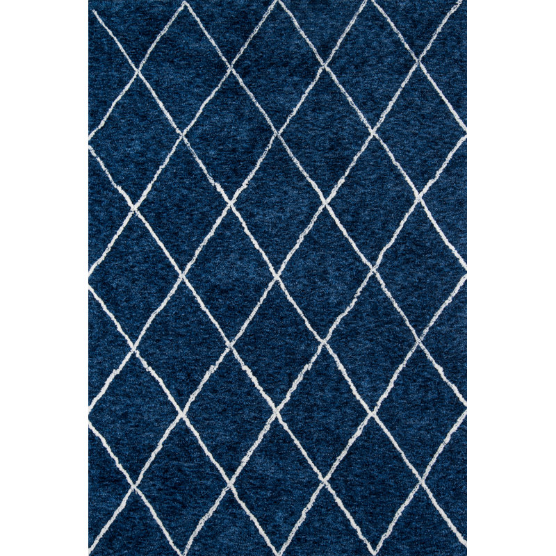 Tapis bleu marine à motif géométrique Ragin, Rectangle 9 pi x 12 pi