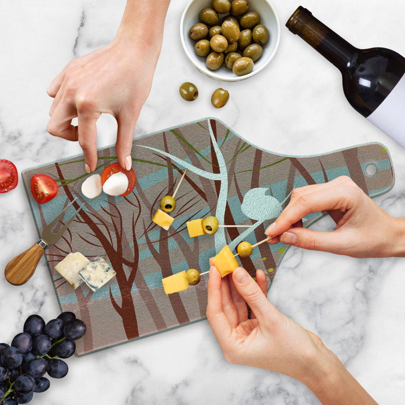 Ambesonne Forest Tempered Glass Cutting Board Bird on Leafless Branch Multicolor