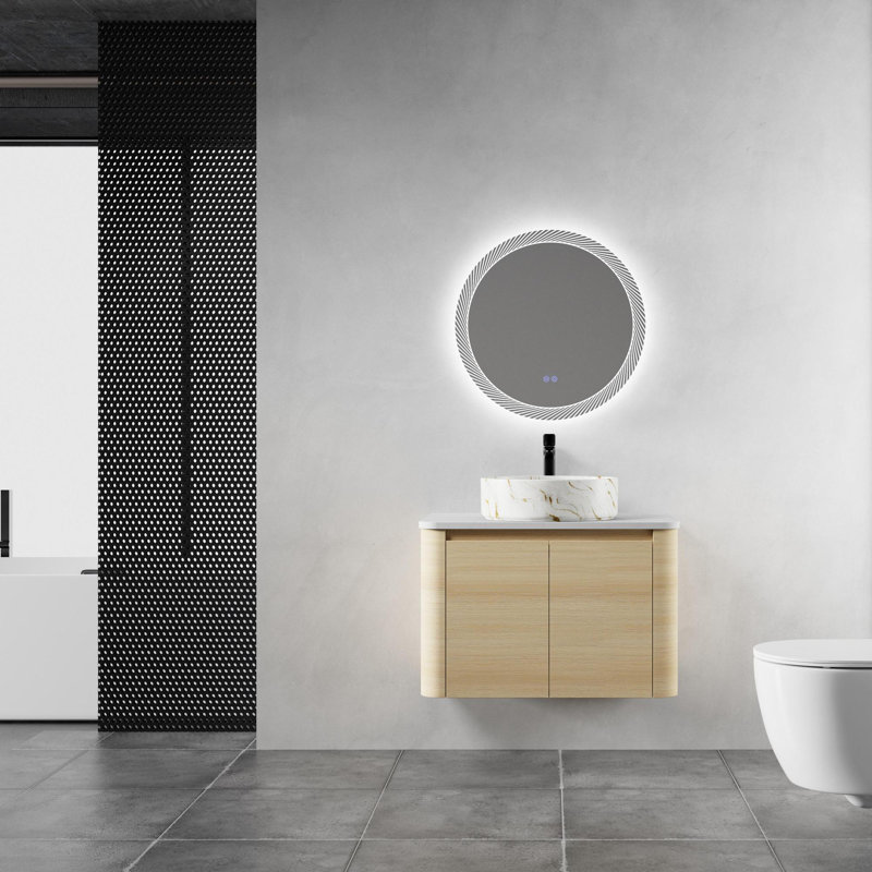 Meuble-lavabo mural avec lavabo en céramique, Blanc / Doré