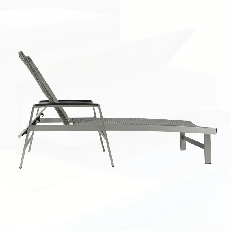 Rust-Proof Aluminum Framed Chaise Lounge With Mesh Seating For Outdoor Comfort And Durability