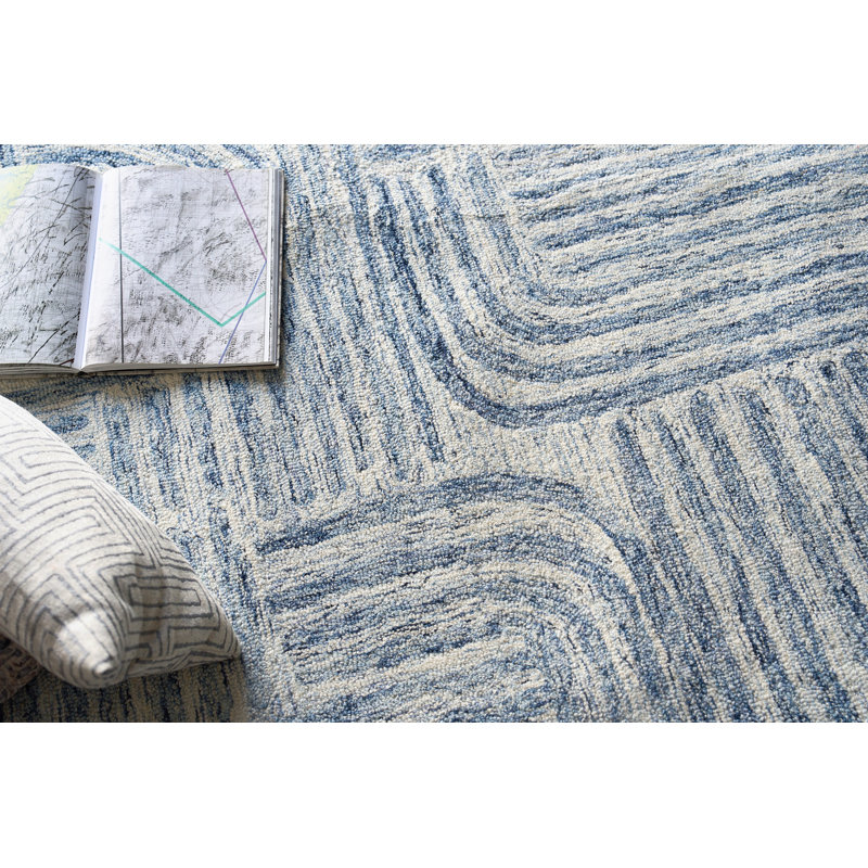 Exquisite Rugs Juno Handmade Hand-Tufted New Zealand Wool On Canvas Blue/Ivory Area Rug, Rectangle 9' x 12'