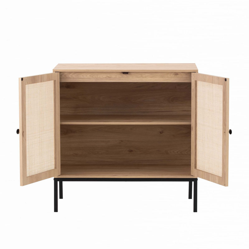 Rolland A Console Table Side Table With Rattan Door,Set Of 2