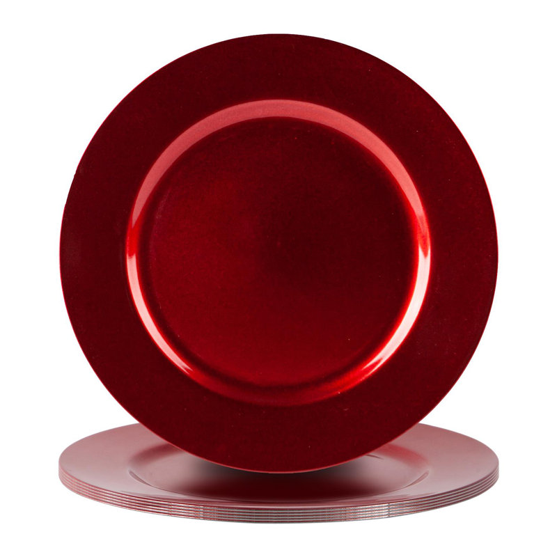 Argon Tableware - 33cm Melamine Charger Plates - Set of 6 - Metallic Finish, Glossy Red