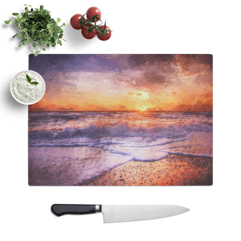 Tempered Glass Sunset upon the Beach in Denmark Chopping Board, 39 cm W x 28.5 cm L