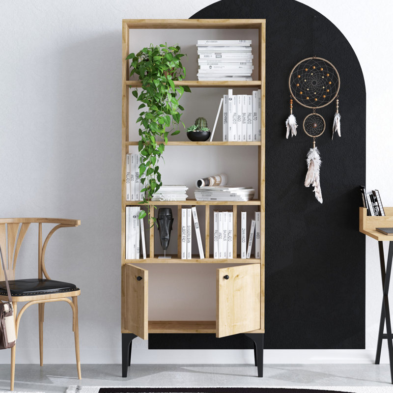 Modern Sapphire Oak Bookshelf, 23.6 x 68.9 x 11.8 inches | 100% Melamine Coated Particle Board, Antibacterial, Leg Height: 9.8 inches | Assembly Required, Elegant Design for Home or Office Use