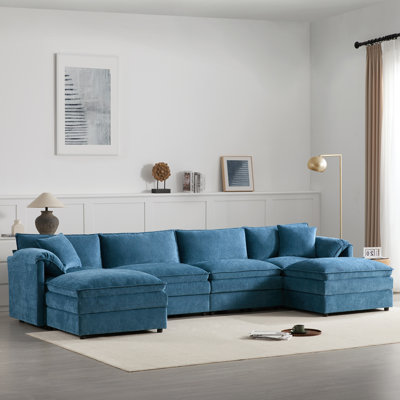 Canapé modulaire en chenille avec sièges profonds et coussins doubles
