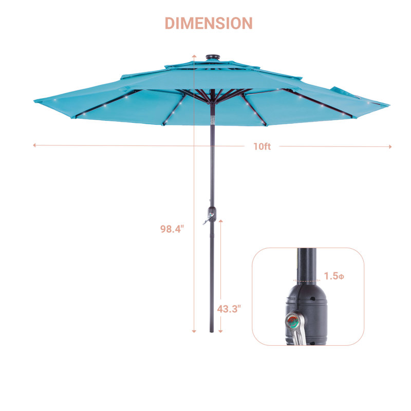 Parasol de marché éclairé 120 po Sanfra, Sarcelle