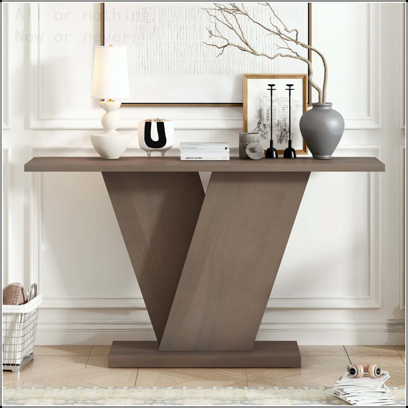 Console avec placage en bois naturel et base en V, Taupe