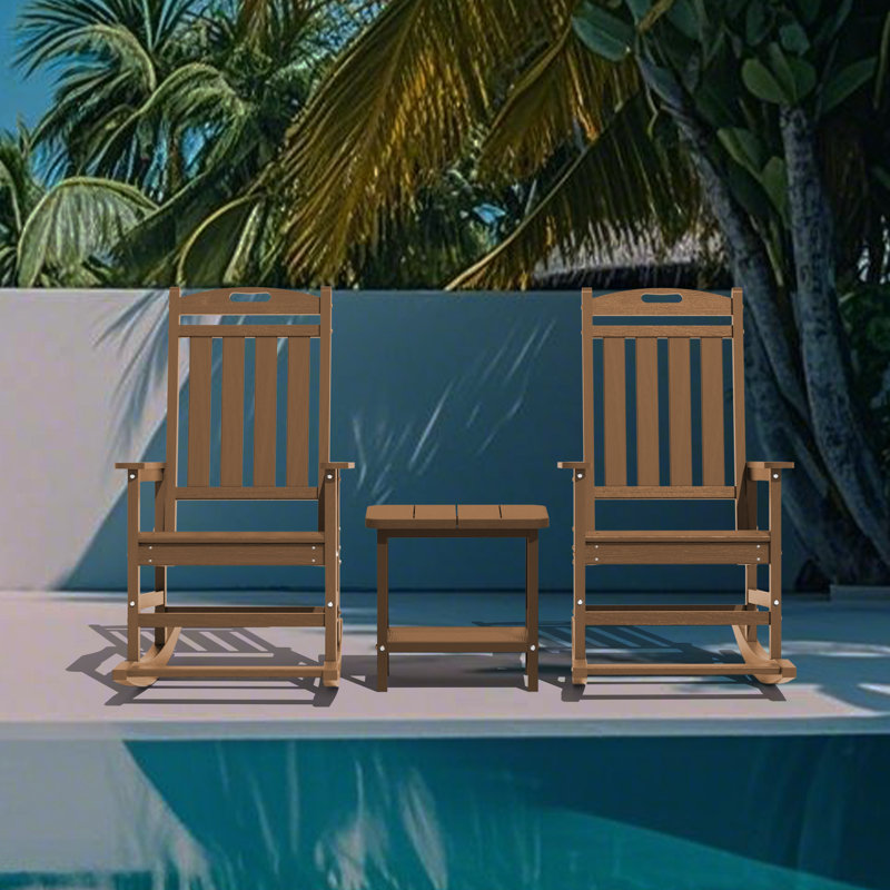 Ensemble de 2 chaises berçantes d'extérieur Hdpe, Brun