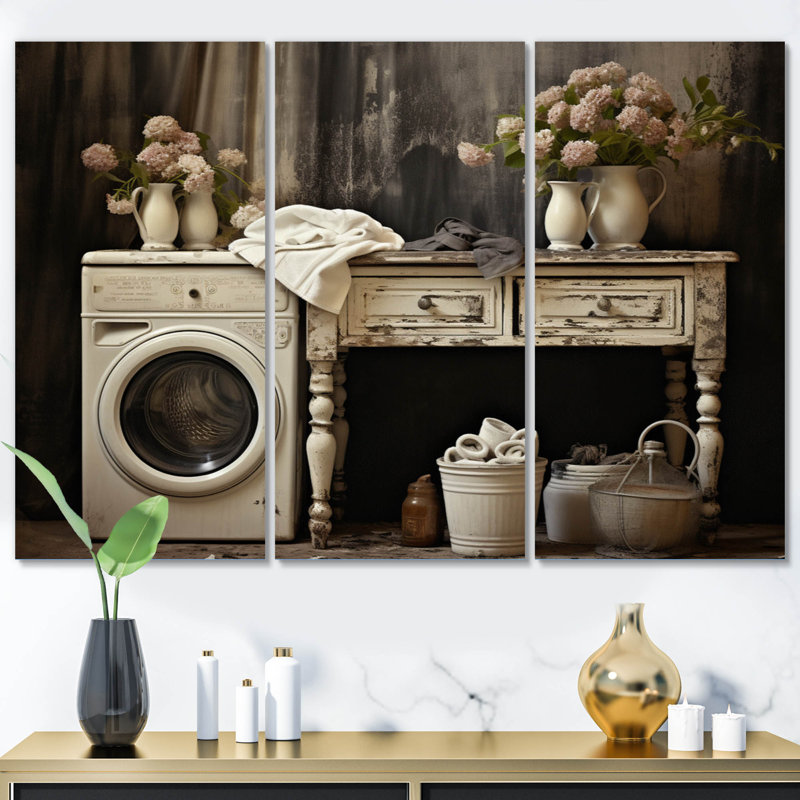 «Farmhouse Laundry Charm II», reproduction sur toile 3 pièces, H 32 po x l 48 po x P 1 po