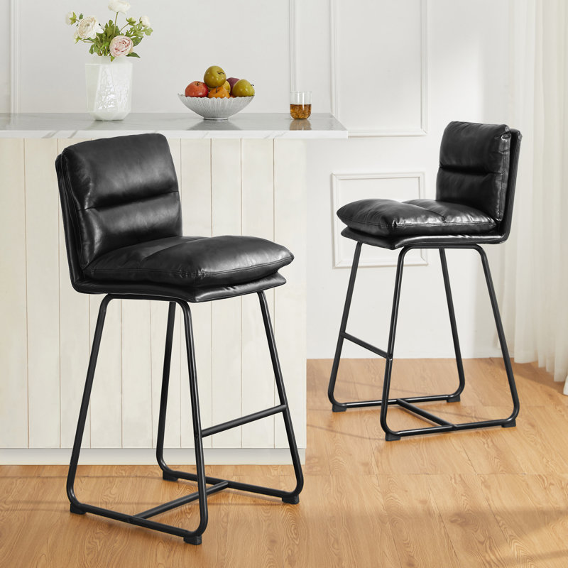 Modern Thick Upholstered Bar Stool and Counter Stool with Metal Frame, Black, 30.75"