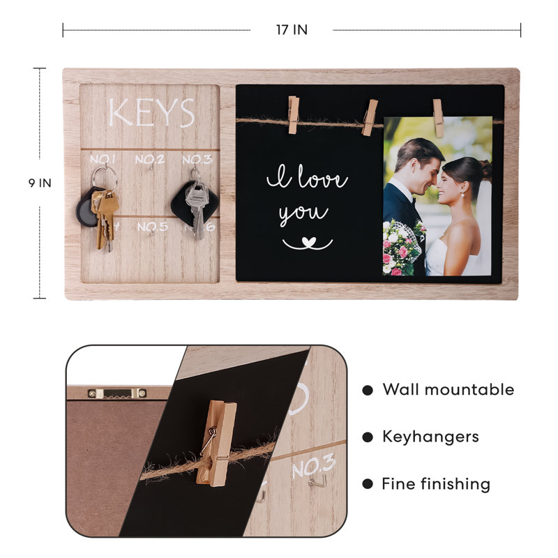Photo Frame Keys Holder,Wall Mount Key Hooks Organizer Photo Board with Key Hanger Interior Decor