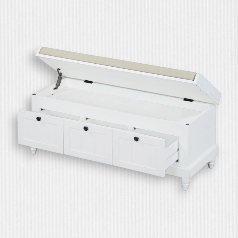 Humdan Fabric Upholstered Storage Bench, White