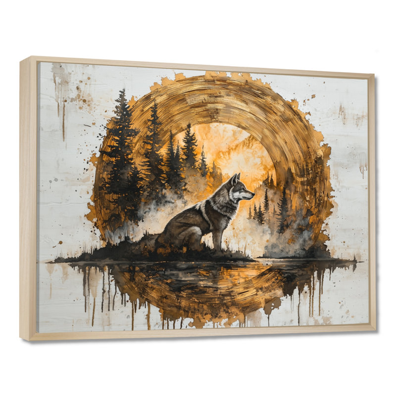 Geocomo Winter Wolf in A Lake of Wood Slide I - Wolf, art mural, H 34 po x l 44 po, Crème, crème