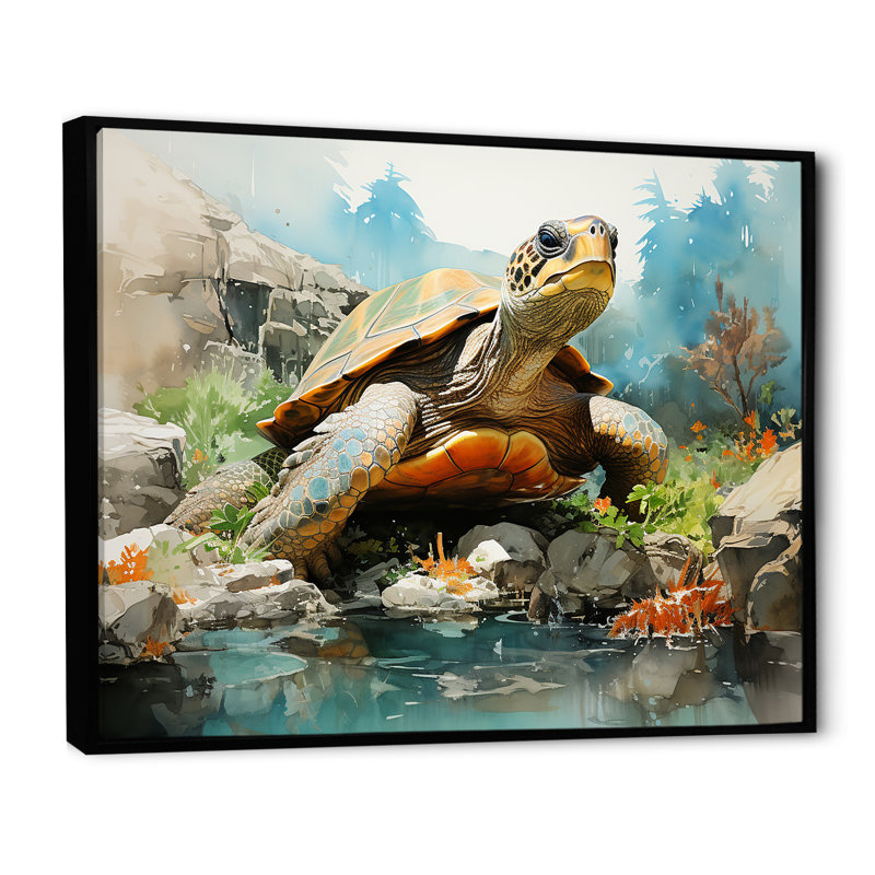 Vie marine contemporaine sur toile, Cadre flottant noir, H 34 po x l 44 po x P 1,5 po