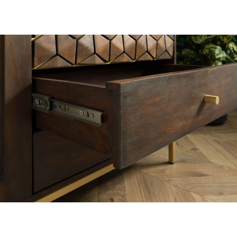 DIAMOND 120cm Solid Wood Sideboard, Brown, white and pink