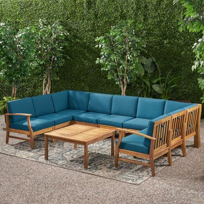 Caernarfon Acacia 7 - Person Patio Conversation Set with Cushions