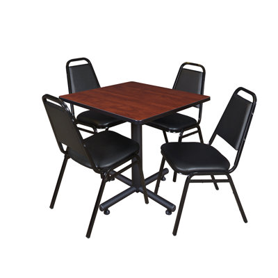 Table de salle de pause carrée Nicklo, 4 chaises empilables