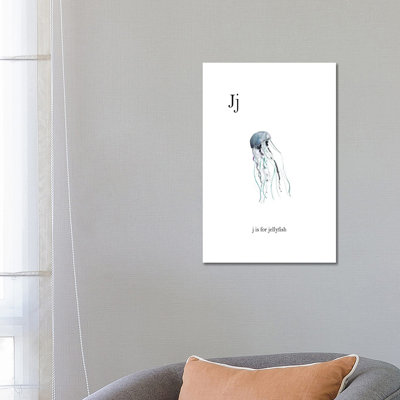 J Is For Jellyfish by Leah Straatsma - Wrapped Canvas Print