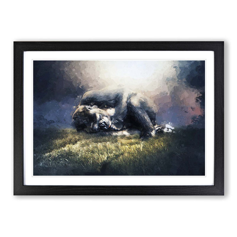 The Resting Gorilla in Abstract - Framed Print, 40cm H x 60cm W x 2cm D, Black