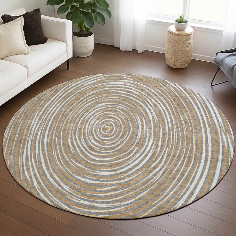Machine Washable Indoor/Outdoor Chantille ACN2647 Geometric Rug, Gray, 8' Round