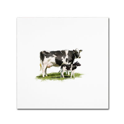 'Cow with Calf' Print on Canvas