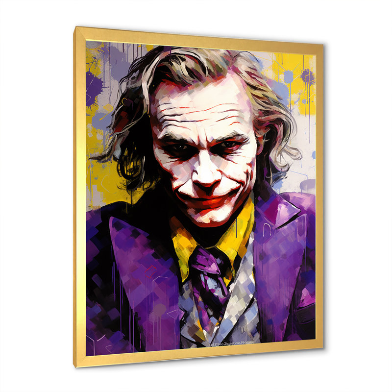 Lavande, Joker Popart Portrait - célébrité / art sur toile célèbre, H 40 po x l 30 po x P 1,5 po, Encadrement doré