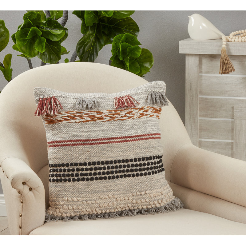 Saro Lifestyle 20" Square Multicolor Fringe Woven Pillow